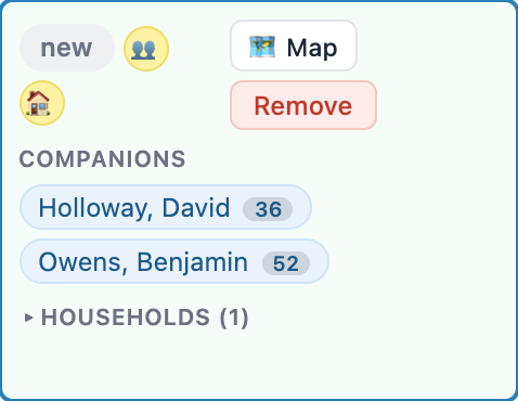 The same card selected, with a blue outline and a red Remove button next to Map